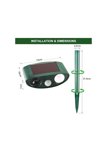 Lemestar Güneş Enerjili Ultrasonik Ve Enkare Işıklı Evcil Hayvan Kovucu - 480+ Saat Kullanim Süresi, 20 M² Alanda Etkili Abs Malzeme