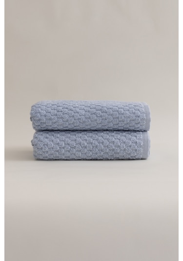 Ivory Mavi Kabartma Dokulu Mikro Fiber %100 Pamuk 2li El Yüz Havl Mavi