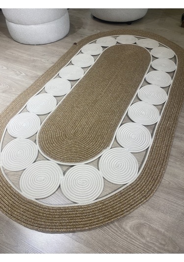 Cookie Jüt Hasırlı El Örgüsü Kilim Krem - Bej