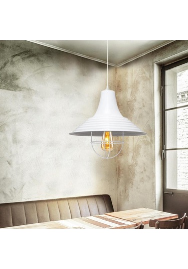 Endüstriyel Solid Metal Kafesli Sarkıt Avize Beyaz Mutfak Ofis Depo Antre Beyaz