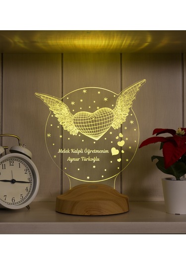 Öğretmenler Günü Hediyesi, Öğretmen Hediyesi Kanatlı Kalp Kişiye Özel Led Lamba