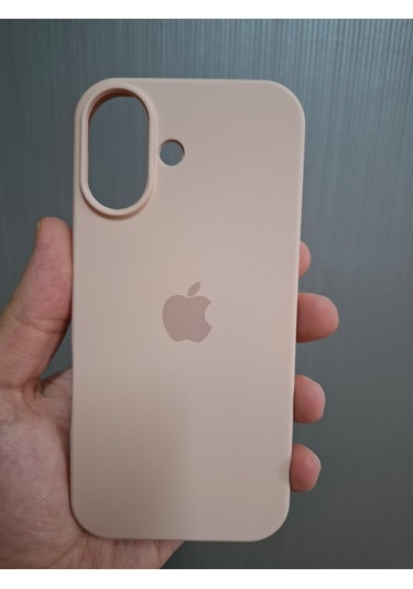 İphone 17 Uyumlu Logolu İçi Kadife Silikon Lansman Kılıf Pudra