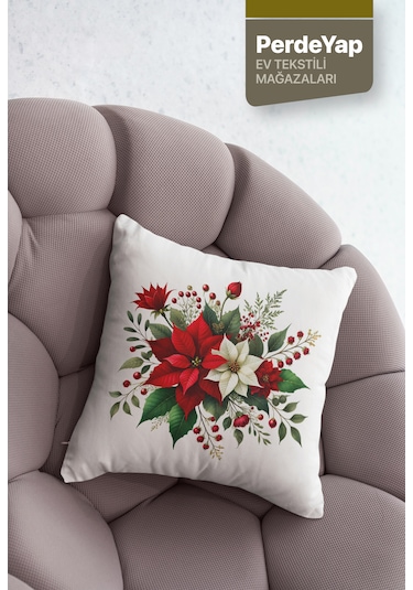 Kırmızı Güller Bahçesi Desenli 4'lü Kırlent Kılıfı