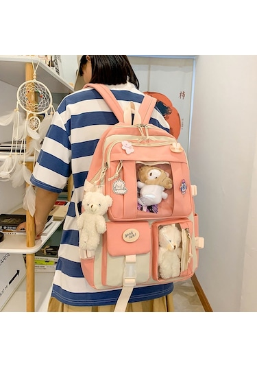 Sımıcg Öğrenci Beş Parçalı Büyük Kapasiteli Okul Çantası Pembe