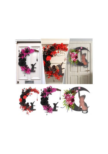 Neevoyu Karanlık Kedi Ve Çiçekli Ay Şeklinde Halloween Sokağı, Pencere Dekorasyonu - Ev Dekoru Adeti