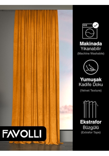 Kadife Dokulu Turuncu Ada Fon Perde Ekstrafor Büzgülü Dream Series Turuncu