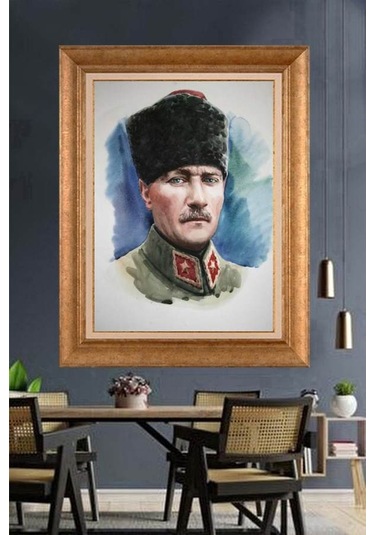 Altın Varaklı Çerçeveli Paspartulu Atatürk Tablo Hk2923