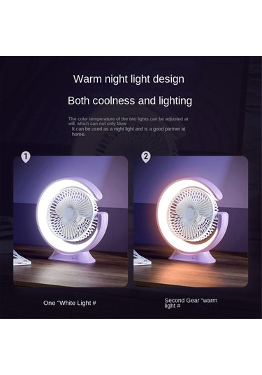 Soulader Mini Masaüstü Fanlı Led Işık - 2400mah Bataryalı, 3 Kademeli Ayarlanabilir Hız, Şarj Edilebilir Taşınabilir Kişisel Soğutucu