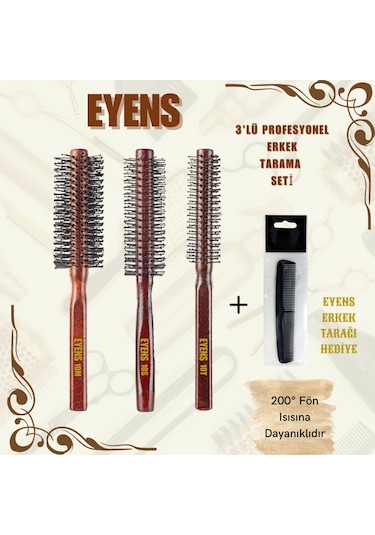 Eyens 3'lü Profesyonel Erkek Tarama Seti Eyens Erkek Tarak Hediye 200 Fön Isısına Dayanıklıdır