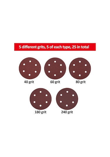Vkemall 25 Adet 9 İnç 6 Delikli Alüminyum Oksit Zımpara Diski - 40/60/80/180/240 Tane, Duvar Zımparalama Makinesi İçin, Metal/kahve/plastik Polishing