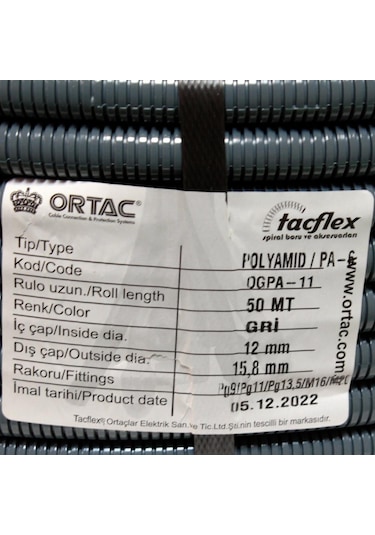 ORTAÇ PG-11 OGPA-11 POLYAMİD GRİ SPİRAL BORU ( 50 Metre )