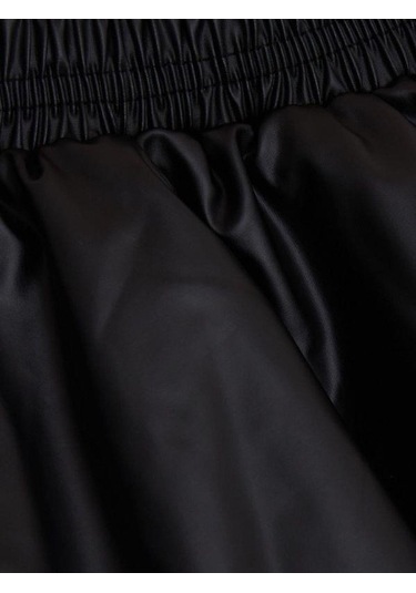 Kız Çocuk İçi Tüllü Bel Lastikli Deri Etek-15493 Siyah