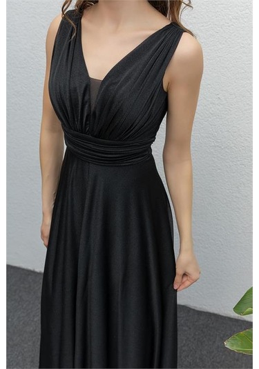 Dipmoda Kadın Siyah Drapeli Tül Abiye Elbise Dp2030 Siyah