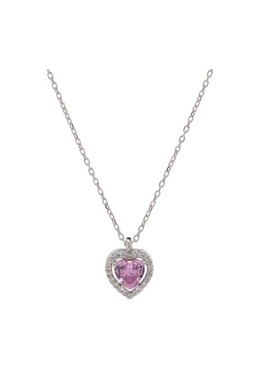 Nagiss Kalp Model Pembe Zirkon Taşlı 925 Ayar Gümüş Kadın Kolye Model-3 Gümüş