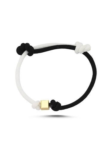 14 Ayar Siyah Beyaz Altın İpli Bileklik Renkli