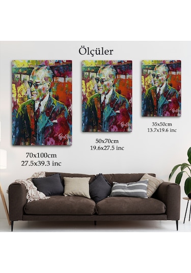 Yağlı Boya Efektli Renkli Mustafa Kemal Atatürk Duvar Tablosu-6069