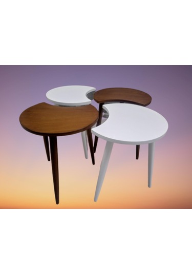 Zigon-Orta Sehpa Takım Hilal Model Parlak Ceviz Beyaz Renk Kayın