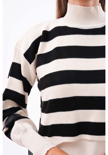 Kadın Triko Askılı Elbise Kazak İkili Takım Krem