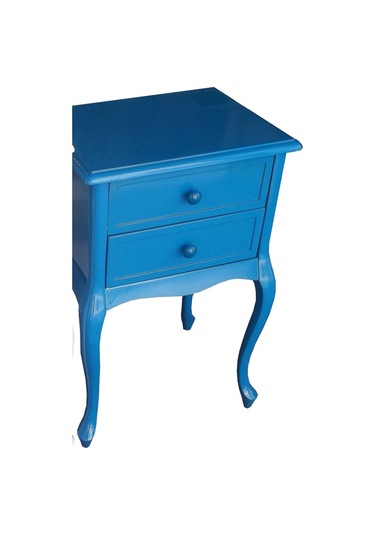 Komodin Aslan Lükens Ayak 2 Çekmece 1 Adet Parlak Mavi Lake Boya Porselen Kulp Kayın Torna El Yapım