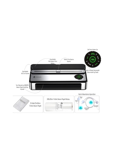 Mühlen Tam Otomatik Robotik Ev Gıda Vakum Makinesi V77 + Poşetli