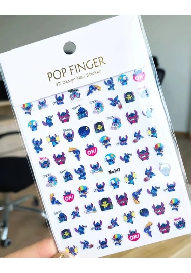 Lilo Ve Stitch Tırnak Çıkartmalar Anime Etiket Tırnak Sanat Süslemeleri Karikatür Animasyon Tırnaklar Üzerinde Basın Çivi Aksesuarları Manikür İçin Gökyüzü Mavi