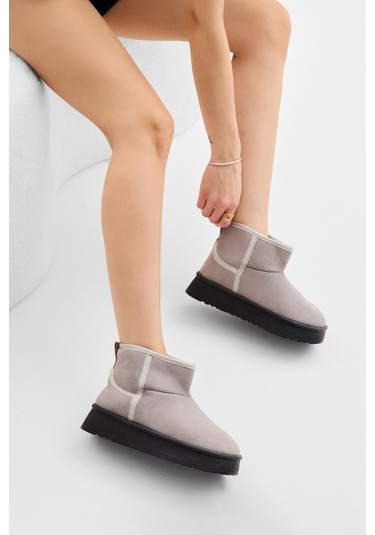 Kalın Poli Taban Süet Görünümlü Kadın Gri Günlük Bot Tbldy535 Gri