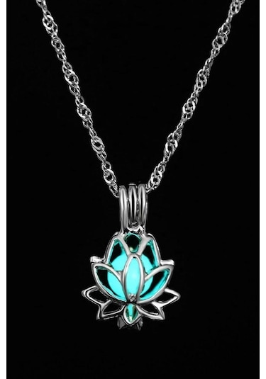 Karanlıkta Parlayan Mavi Lotus Çiçek Kolye Bbk34 Altın