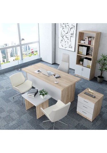 Plus 4'lü Ofis Takımı  Model 7 Meşe Beyaz