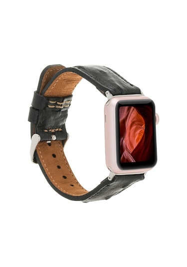 Apple Watch Uyumlu Deri Kordon 42-44-45mm De5 Siyah Diğer