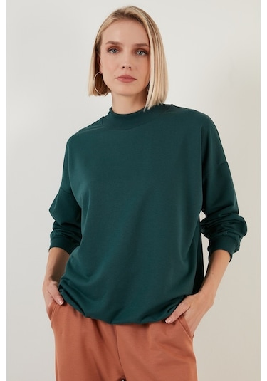 Lela Pamuklu Dik Yaka Basic Örme Bayan Sweat 5863323 Nefti