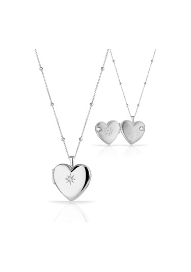 Azuris Silver Kadın Gümüş Kapaklı Madalyon Kalp Yıldız Kolye Omr1355 Beyaz