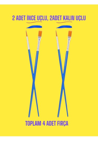 Resim Fırçası Seti 4'lü,2 İnce Uçlu, 2kalın Uçlu Fırça, Suluboya,