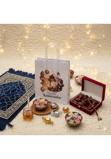 Ramazan Hediyelik Paketleme Çantası, 3lü Paket, Kandil Temalı Kağ