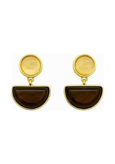 Kahverengi Taşlı Minimal Tarz Küpe Çok Renkli