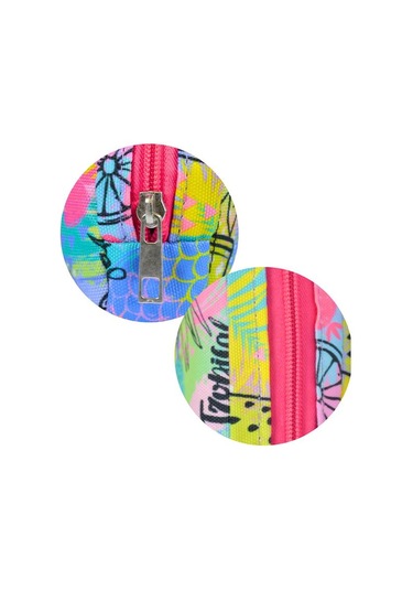 Temel Tropical Desenli Tek Gözlü Kalem Çantası Çok Renkli