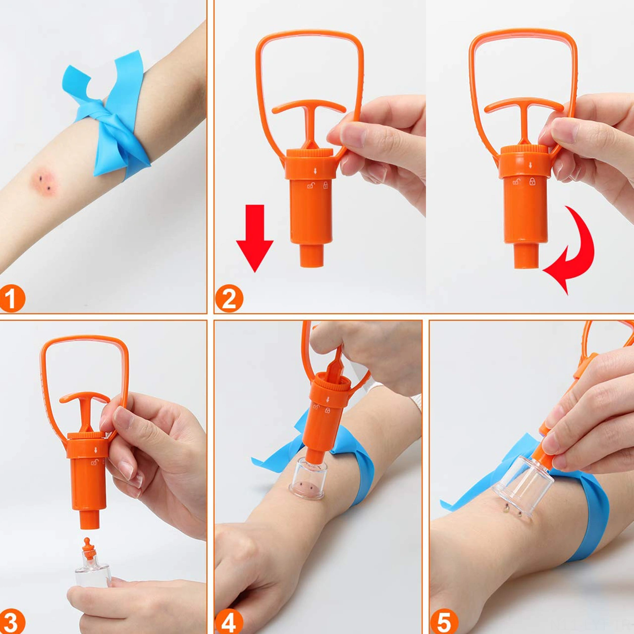 Youtek Kamp-fishing-hiking İçin Yeniden Kullanılabilir Zehir Çekici Seti: Alevli Arı, Yılan, Örümcek İçin Pompalı Çekici, Cpr Maskesi Ve Turuncu Kırmızı