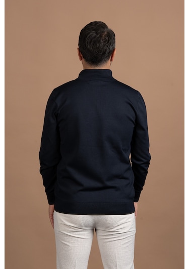 Fermuarlı Balıkçı Yaka Polyamid Kumaş Mevsimlik Triko Kazak Lacivert