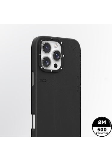İphone 15 Pro Max Uyumlu Kılıf Magsafe Özellikli Basit Mat Deri Desenli Youngkit Tech Fashion Serisi Siyah