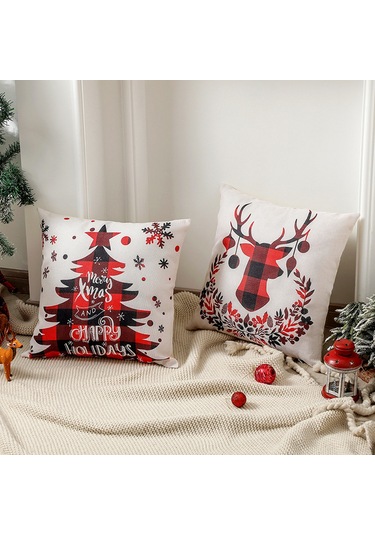 Konesam Deer Head Desenli Linen Yastık Kılıfı - Noel Dekorasyonu, Ev Ve Araba Kullanıma Uygun, 45x45 Cm, Doğal Kumaş Diğer