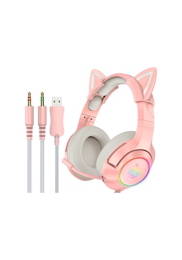 Teltree Onıkuma K9 Rgb Işıklı, Mikrofonlu, Ayrılabilir Kedi Kulaklı Oyun Kulaklığı - Pembe