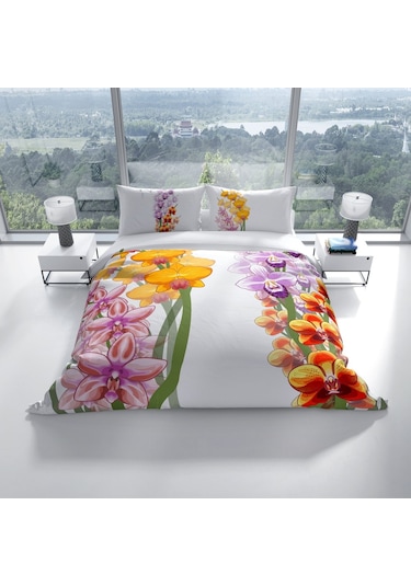 Cattleya Orchid 3D Pamuk Saten Çift Kişilik Nevresim Takımı Çok Renkli