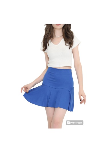 Kadın Mini Saks Etek Saks Mavi