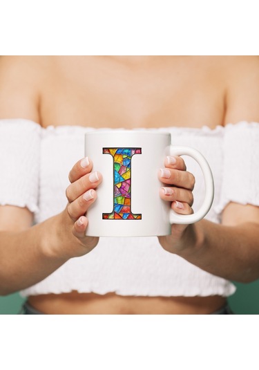 I Harfi Bardak 330 Ml İsme/harfe Özel Hediye, Renkli Harf Tasarım Beyaz