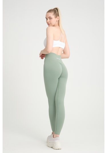 Yeşil Kalçası Büzgülü Premium Fitilli Ekstra Push Up Tayt Yeşil
