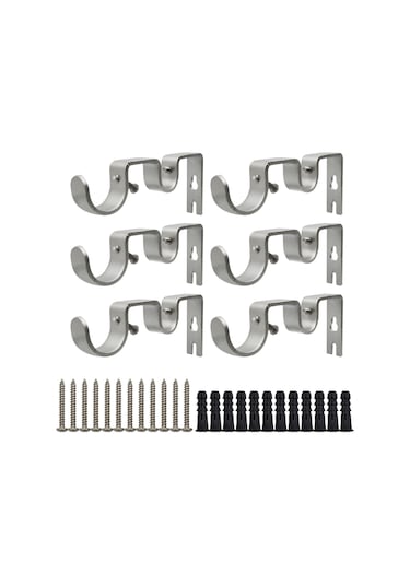Hfambition Ağır Hizmet Tipi Çift Perde Askısı - 6'lı Paket, 2.5 Cm Çap Uyumlu, Metal Gümüş Renk