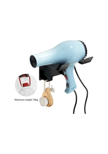 Saç Kurutma Makinesi Tutucu, İster Kendinden Yapışkanlı İster Duvara Vidalamalı Saç Kurutma Makinesi Tutucu İstasyonu 2 Kancalı Fön Makinesi Tutacağı Banyo Duş Odası İçin Tüm Makinalara Uyar Siyah