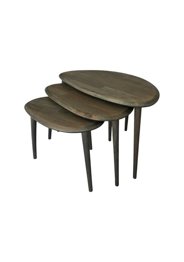 Fawdecor Asimetrik Masif Ahşap Orta Sehpa Ve 3'lü Zigon Antrasit