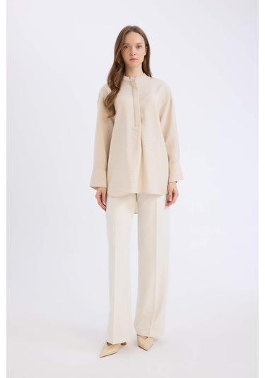 DeFacto Relax Fit Hakim Yaka Basic Düz Uzun Kollu Tesettür Gömlek Tunik E1757AX25SPBG702