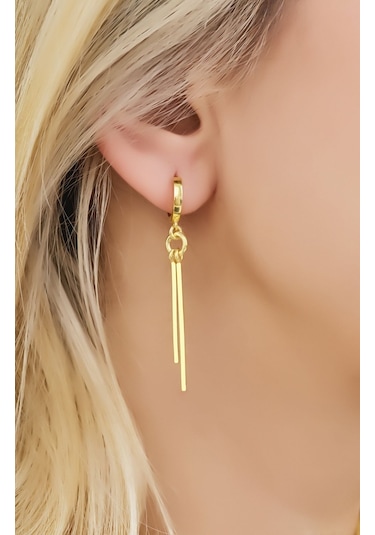 Dkmn Gümüş Halkalı Çift Sallantılı Küpe 925 Ayar Gümüş Küpe