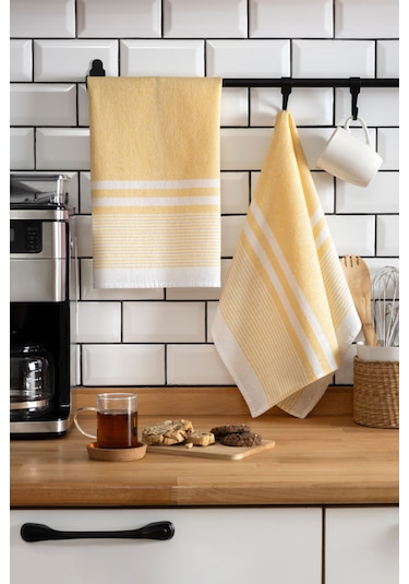 45x65, 2'li Kurulama Bezi, %100 Pamuk Yüksek Su Emici Sarı